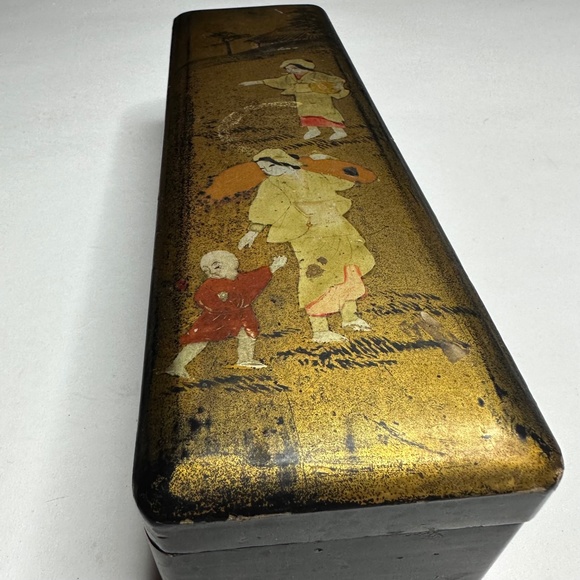 Antique Japanese Lacquer Gold Taka-maki-e Wood Letter Document Box Tokugawa Edo - Picture 3 of 10
